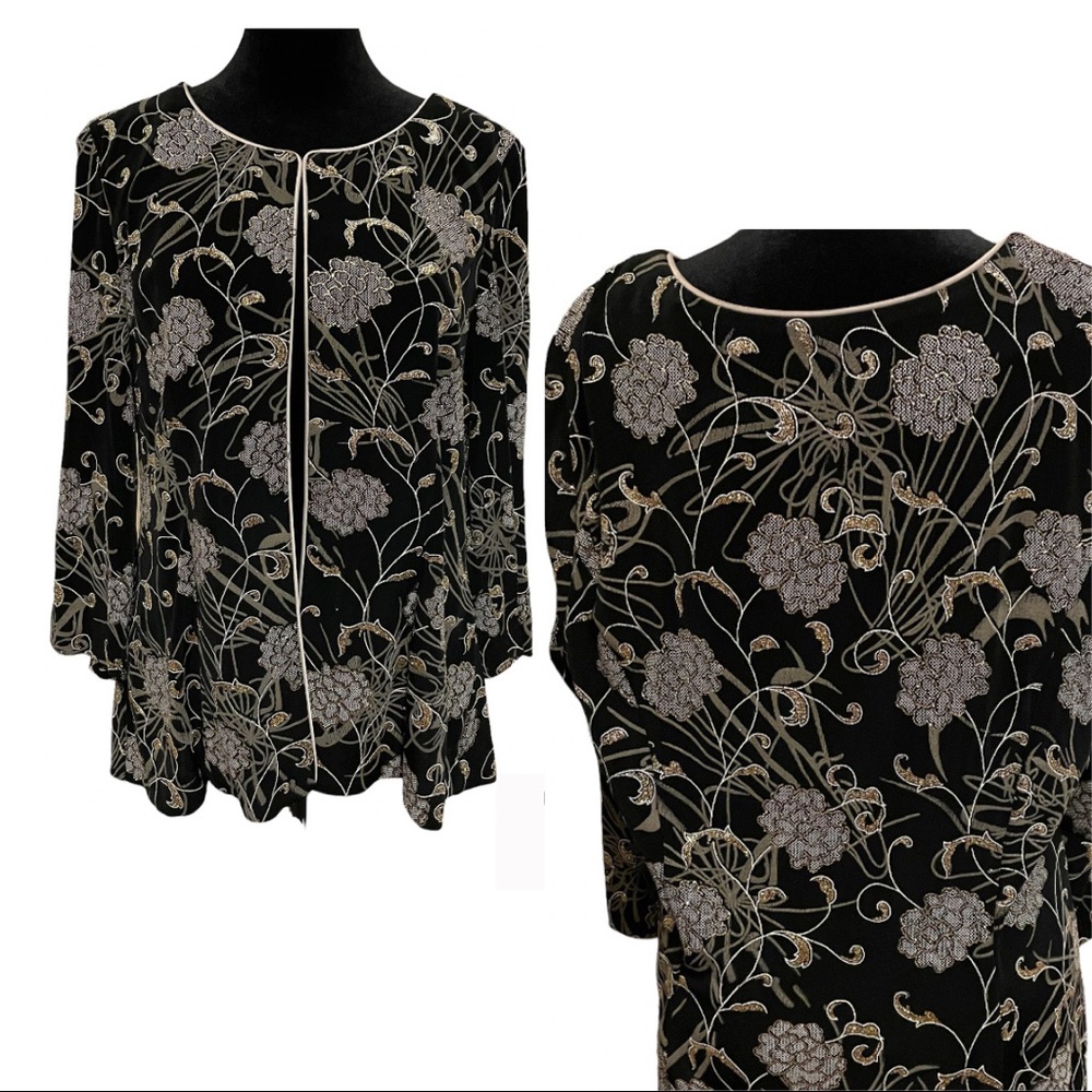 Alex Evenings elegant black and gold evening jacket with clasp closure XL